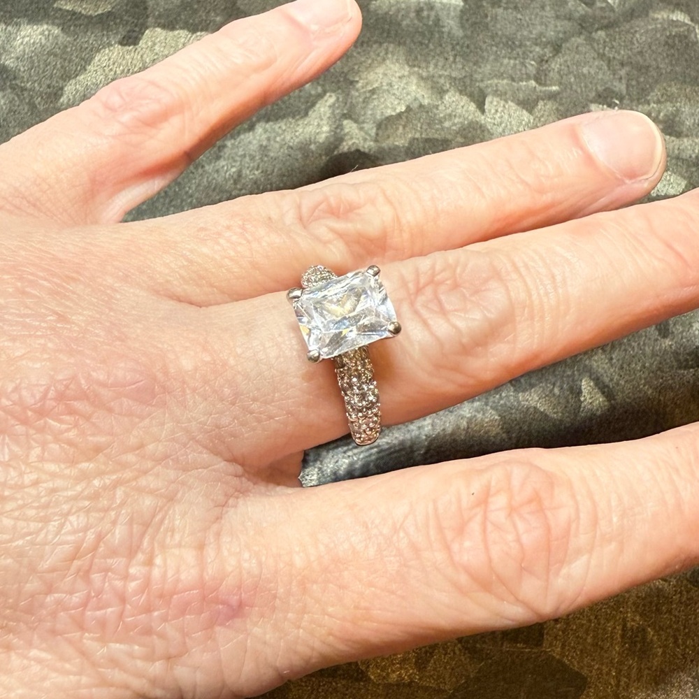 PJM Sterling Cubic Zirconia Square Signet Cluster Statement Engagement Ring 925